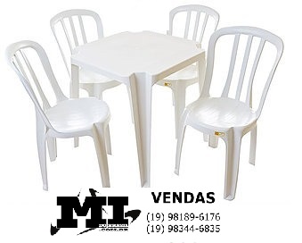 CONJUNTO MESA PLÁSTICO 70 X 70 COMPOSTO POR MESA E 04 CADEIRAS BISTRÔ SEM  BRAÇO COD. 2055 Cadeiras Cadeiras Operacionais / Executiva / Móveis de Aço  - MaxmóveisBH Cadeiras